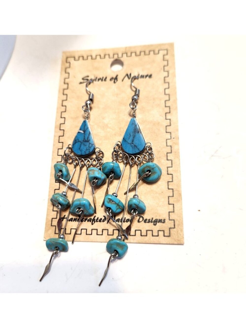 Spirit of Nature Southwestern Native‑Style Blue Stone Dangle Earrings Boho READ
